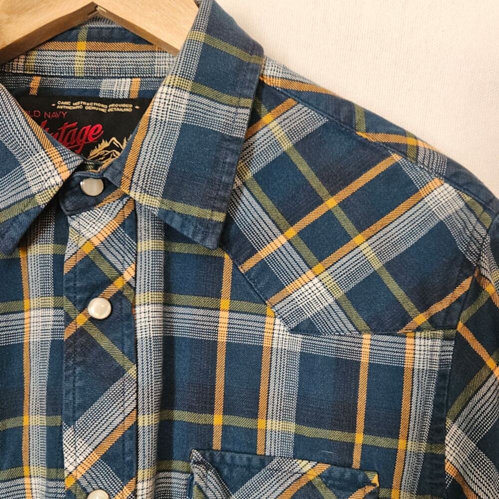 Old Navy Men's Vintage Western Flannel Long-Sleeve Shirt Large Rodeo Snaps